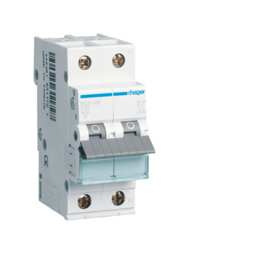 Hager Αυτόματη Ασφάλεια C 6kA 1P+N 32Α 2Μ MCN532
