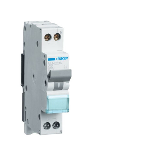  Hager Αυτόματη Ασφάλεια C 6kA 1P+N 20Α 1M MLN520A