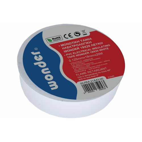 Wonder Μονωτική Ταινία λευκη  19mm x 20m 