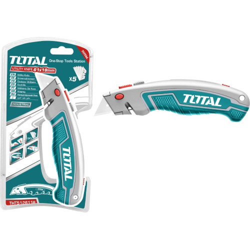 Total Κοπίδι Φαλτσέτα Ασφαλείας Μοκέτας με Μεταλλικό Σώμα και Πλάτος Λάμας 19mm