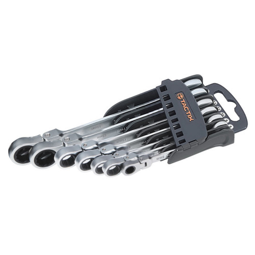 TACTIX - Κλειδιά Γερμανοπολύγωνα Καστάνιας Σπαστά CR-V, Σετ 7 Τεμ, Με 72 Δόντια, Σε Θήκη 8-19 mm 371267