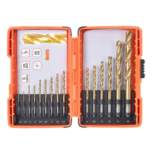 TACTIX - Σετ 15 Τρυπάνια Τιτανίου με Κυλινδρικό Στέλεχος για Ξύλο και Μέταλλο (418011)