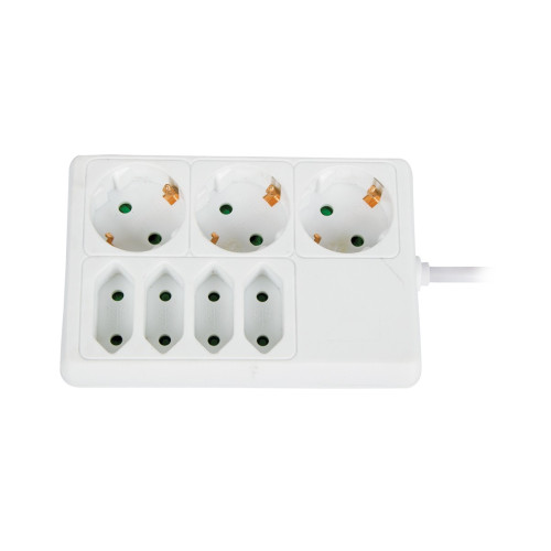 Πολύπριζο ορθογώνιο 3Σ+4Δ χωρίς διακόπτη, με καλώδιο με φις σούκο