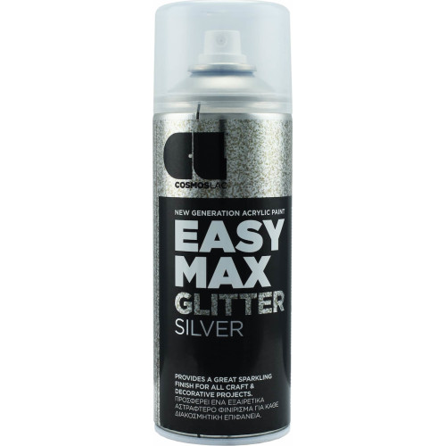 Cosmos Lac Σπρέι Βαφής Easy Max με Glitter Εφέ Silver 400ml