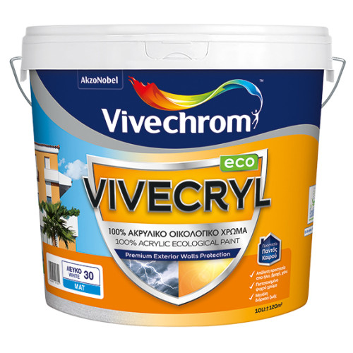 Vivechrom Vivecryl Πλαστικό Χρώμα Οικολογικό για Εξωτερική Χρήση  ΛΕΥΚΟ 9.7lt 